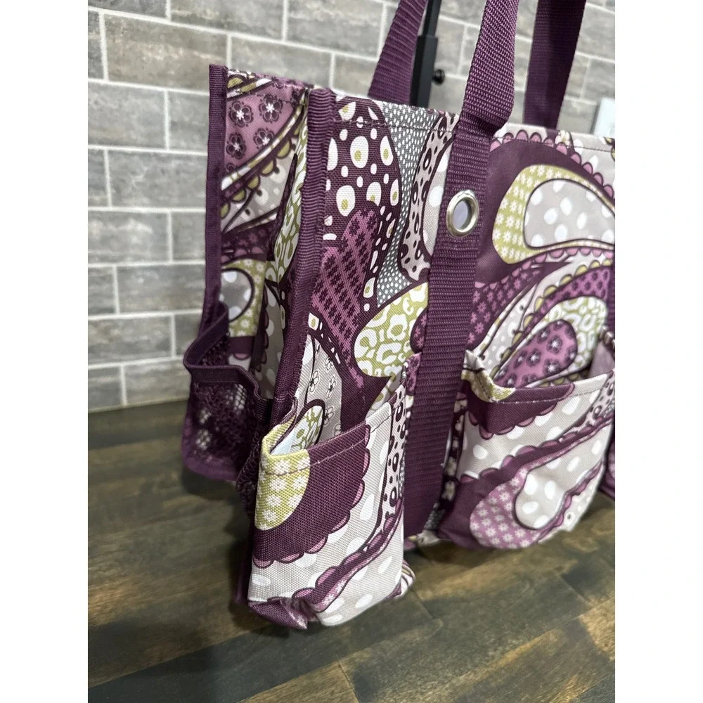 Thirty-One Organizing Utility Tote Purple Paisley Print 7 Pockets Storage Bag